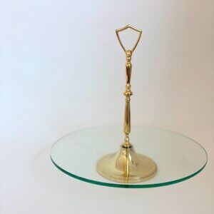 Vintage Brass & Glass Cake Stand, Cupcake Stand, Cookie Display